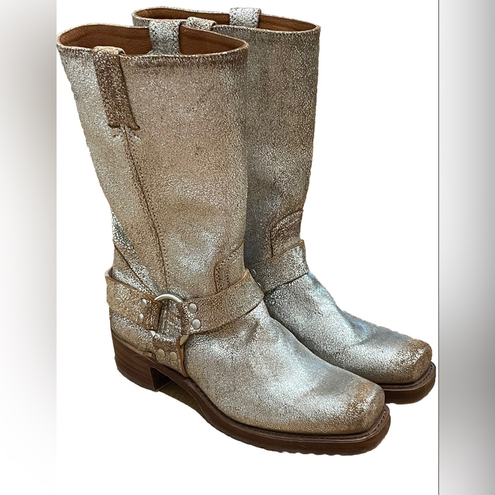Frye Metallic Silver Moto Boots
